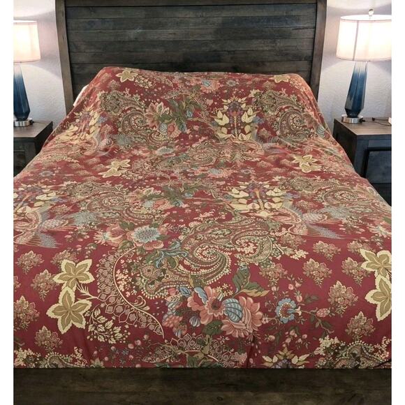 Pottery Barn Burgandy Green Floral Birds Clara Duvet Cover Full Queen - Picture 1 of 8